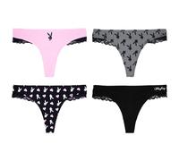 Playboy Women's Amazon Exclusive Juniors Ladies Bunny Print Underwear and Bra Sets in Sizes XXS-XL, 4-Pack Thong with Lace, Small