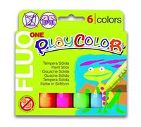 Playcolor Fluo one - Tempera sólida - 6 Colores surtidos - Tempera - Pintura Flourescente Luminiscente - 10431