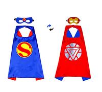 Playcrate Juego de máscara de capa de superhéroe para niños, capa de doble cara y 2 máscaras incluidas, disfraz de fiesta de cumpleaños, cosplay para niñas y niños
