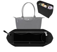 PlayDen Organizador para Longchamp, organizador de bolsos para longchamp, organizador de bolsillos para bolso Longchamp para mujer, bolsas de fieltro, organizador con asa, tamaño L, negro