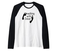 Playera Caminando con jesús, superhéroe Dios Amor Camiseta Manga Raglan