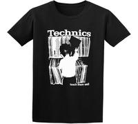 Playera de Cuello Redondo para Hombre, Technics Teach Them Well Vinilo DJ S39, Mangas y Dobladillo de Doble Aguja Black XXL