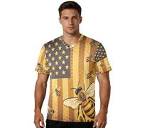 playera de fútbol para fanáticos de los deportes, textura de gofre, color blanco/negro, transpirable, para uso diario, ajuste atlético para hombres, Apicultura con bandera de Estados Unidos Honeycomb