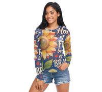 playera transparente para mujer, diseño de bandera de Estados Unidos, Home of The Free Because of The Brave Sunflower de Estados Unidos, malla de manga larga transparente, Hogar de lo última