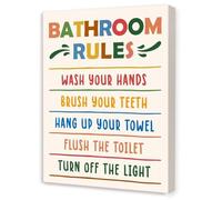 Playful Bathroom Rules Canvas for Kids, Toddler Toilet Training Wall Art, Colorful Bathroom Sign for Boys and Girls, Durable Restroom Decor(Framed,16x24inch(40x60cm))