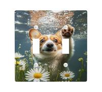 Playful Corgi - Placas de cubierta para interruptor de luz/cubiertas de toma, tema de perro submarino para decoración del hogar, placas de pared termoplásticas, tamaño estándar, doble palanca