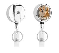 Playful Corgi - Soporte para tarjetas de identificación con cable retráctil y clip de cocodrilo giratorio de 360°, carrete de acero inoxidable resistente, soporte para etiquetas de nombre para