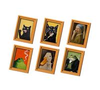 Playful Fridge - Cartoon Felines for Organizing, 6 Rustic Timber Magnetic Characters Featuring Whimsical Illustrated Designs & Compact Attachments Suited Pantry Cabinet Metal Board Studio Work Space