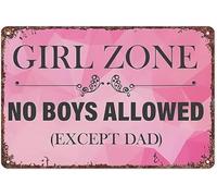 Playful Metal Sign No Boys Allowed Except Dad Cute Saying For Toddler Room Big Sister Room Decor 8 X 12 inch