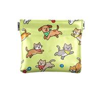 Playful Pets - Monedero pequeño de cuero para mujer, bonito bolso de maquillaje para hombres y mujeres de viaje