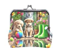 Playful Puppies - Monedero multifuncional amarillo con cierre abierto, bolsa de dinero para monedas, 4.5 pulgadas de largo x 4.1 pulgadas de alto, Cachorros juguetones amarillos, Talla única,
