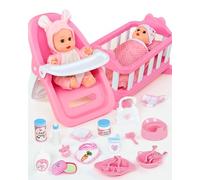 PLAYFULBAY Baby Doll Set Toys - 29PCS Playset with Dining Chair, Crib & Accessories for Girls Ages 3 for Pretend Play