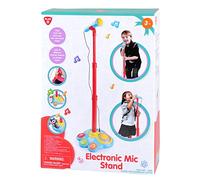 PlayGo Micrófono electrónico de pie, rojo, estilo minimalista, control de ritmo, conectividad jack de 3,5 mm