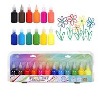 Playkidiz 3-D Art Puff Paint para niños, Paquete de 12 Colores de Pintura exprimible, Juego de Pintura Puff no tóxica, Pintura de Tela Lavable, Colores clásicos, Edades 3+