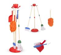 Playkidiz rol 6 Piezas-Incluye trapeador, Cepillo, Escoba, recogedor y Soporte Organizador Limpieza de ayudante de Juego Realista-3 años, Multicolor (.)