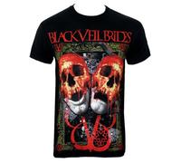 Playlogic International(World) Black Veil Brides Double Skull Camiseta, Schwarz-Schwarz, Small para Hombre