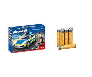 Playm. Porsche 911 Carrera 4S Polizei | 70067 & Amazon Basics - Pilas alcalinas AAA de 1,5 voltios, Gama Performance, Paquete de 8 (el Aspecto Puede Variar)