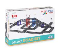 Playmags Juego De Azulejos Magnéticos Para Niños, 130 Piezas De Bloques De Construcción Magnéticos, Juguetes De Aprendizaje STEM Creativos Duraderos Con Pista De Carreras De Autos Curvada Y Recta Para