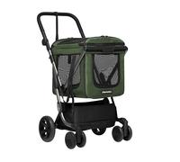 PLAYMARKET We go PETS Carrito para Perros 2 en 1, Bolsa de Transporte Plegable con Ventanas de Malla y Aperturas de Ventilación, Hasta 30 kg (mascota max. 12 Kg) - Color Olive (Oliva)