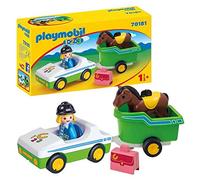 PLAYMOBIL 1,2,3 70181 Coche con Remolque de Caballo, a partir de 18 Meses