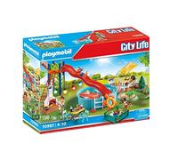 PLAYMOBIL 70987 City Life Fiesta en la Piscina con Tobogán, con Efectos de Luz, Juguetes para Niños a Partir de 4 Años, Multicolor