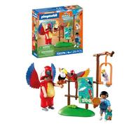 PLAYMOBIL | Animals & Friends | Zoo Mascota | Hombre con Disfraz de Loro y 3 Aves Tropicales | Juguete Infantil a Partir de 4 años | 72074