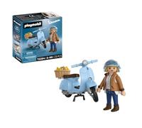 PLAYMOBIL | Cars | 80 años Vespa: Estilo icónico | Aniversario Azul Claro - Vespa con Figura Moderna, Cesta y Hoja de Pegatinas | para niños a Partir de 5 años | 72284