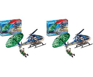 PLAYMOBIL City Action 70569 Helicóptero de la policía, persecución en paracaídas, para niños de 4 a 10 años (Paquete de 2)