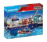 PLAYMOBIL City Action 70769 Buque portacontenedores con Barco aduanero, Flotante, A Partir de 4 años