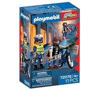 PLAYMOBIL City Action 72076 - Juego de figuras de policía y ladrón con bicicleta, 11 piezas, a partir de 4 años