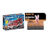 PLAYMOBIL City Action 9464 Vehículo de Rescate contra Incendios con Luces y Sonido, a Partir de 5 años + Pilas alcalinas Duracell Plus AAA, Paquete de 12
