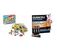 PLAYMOBIL City Life 71202 Ambulancia con luz y Sonido, Juguete para niños a Partir de 4 años + Duracell Optimum Pack de 4 AAA