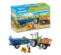PLAYMOBIL Country 71249 Tractor con Remolque Incl, Cajas de Transporte, Tractor Verde para la Granja ecológica, Juguete sostenible para niños a Partir de 4 años
