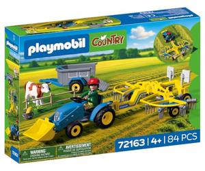 PLAYMOBIL | Country | Pequeño Tractor con rastrillo hilerador | Set de Tractor con hilerador, Vaca, Remolque y Accesorios | para niños a Partir de 4 años | 72163