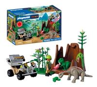 PLAYMOBIL Dinos Escondite de Dinosaurios | Investigador de Dinosaurios con Quad, cría de T-Rex y cría de braquiosaurio | Juguete para niños a Partir de 4 años | 72069