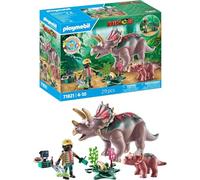 PLAYMOBIL | Dinos | Triceratops con cría | Set de Juego de Dinosaurios | Figuras de Animales | Juguete de Aventura | para niños y niñas a Partir de 4 años | 71821