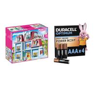 PLAYMOBIL Dollhouse 70205 Casa de Muñecas, con Timbre Real, A Partir de 4 años + Duracell Optimum Pack de 4 AAA