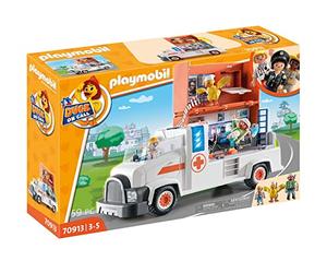 PLAYMOBIL Duck ON Call 70913 Camión Ambulancia con estación, Luz y Sonido, Juguete para niños a Partir de 3 años