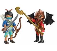 Playmobil Duo Pack Knight Novelmore Contra Raider Burnham, 15 Piezas, con Armas y Accesorios