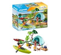 PLAYMOBIL Family Fun 71425 Camping con Hoguera, Aventura al Aire Libre en el Camping, Que Incluye piragüismo y fogatas, Unas Vacaciones en la Naturaleza, Juguetes para niños a Partir de 4 años