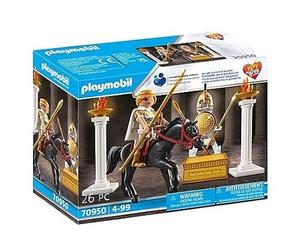Playmobil - Figura Alejandro Magno, Incluye 1 Figura, Carro Guerra, Jinete, Perro, Lanza, Escudo, Corona y Estandarte, Tamaño Único, Edad 4-99 Años, Historia, Manual