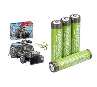 PLAYMOBIL Fuerzas Especiales Todoterreno, luz/Sonido, 5+ años, & Pilas AAA Recargables Amazon Basics 4 unid, 850mAh