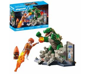 PLAYMOBIL | Heroes | Enfrentamiento con el Lagarto Gigante | Juguete a Partir de 4 años | Regalo para niños | Set de acción emocionante | con Lagarto Gigante articulado y Muro rompible | 71831
