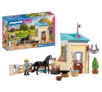 PLAYMOBIL | I Love Horses | Establo pequeño con herrador | Box para Caballos con fragua Luminosa, Herramientas y Accesorios de Cuidado del Caballo | para niños a Partir de 4 años | 72131