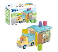 PLAYMOBIL Junior 71686 Camión de Obras con Garaje, Incluye Caja basculante móvil y Garaje, Juguete sostenible Hecho de plásticos a Base de Plantas, Juguetes para niños y niñas a Partir de 1 año