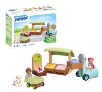 PLAYMOBIL Junior 71691 Puesto de Mercado y Carretilla elevadora, Incluye Carrito de Compras y Cajas, Juguete Hecho de plásticos a Base de Plantas, Juguetes para niños a Partir de 1 año
