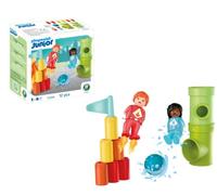 PLAYMOBIL | Junior: Acción de superhéroes | Set de construcción con Mujer del Agua, Hombre de Fuego, Torres y Elementos de Recorrido de canicas | A Partir de 4 años | 72085