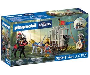 PLAYMOBIL | Knights | Secuestro de dragón | Carroza con Jaula, cría de dragón, Caballeros, Caballos y Set de Armas | para niños a Partir de 4 años | 72211