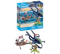 PLAYMOBIL Pirates 71419 Batalla con Pulpo Gigante, Piratas contra Deepers, un Calamar Grande con una función Real de rociado de Agua y Accesorios completos, Juguetes para niños a Partir de 4 años