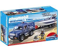 PLAYMOBIL Policía - Coche de policía con lancha Remolque (5187)